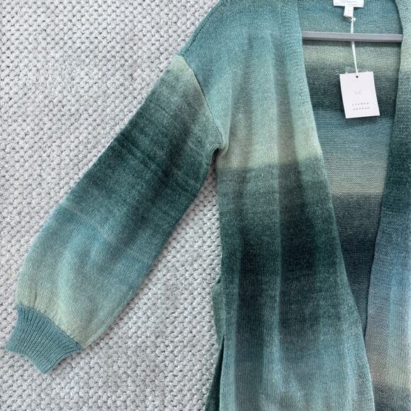 LC Lauren Conrad Cardigan Womens S Green Knit Open Front Belted Bishop Sleeve - Picture 5 of 13